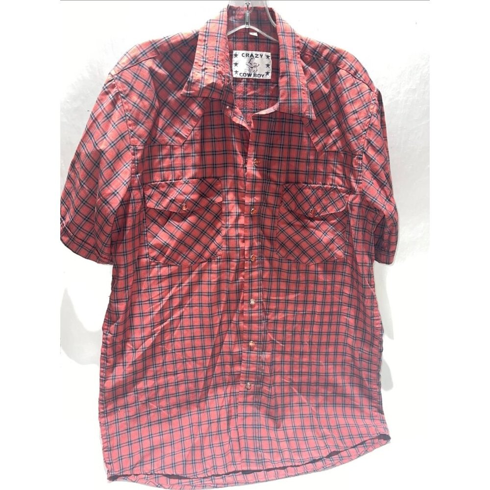 Crazy Cowboy Men's Plaid Pearl Snap Short Sleeve Shirt Size Large